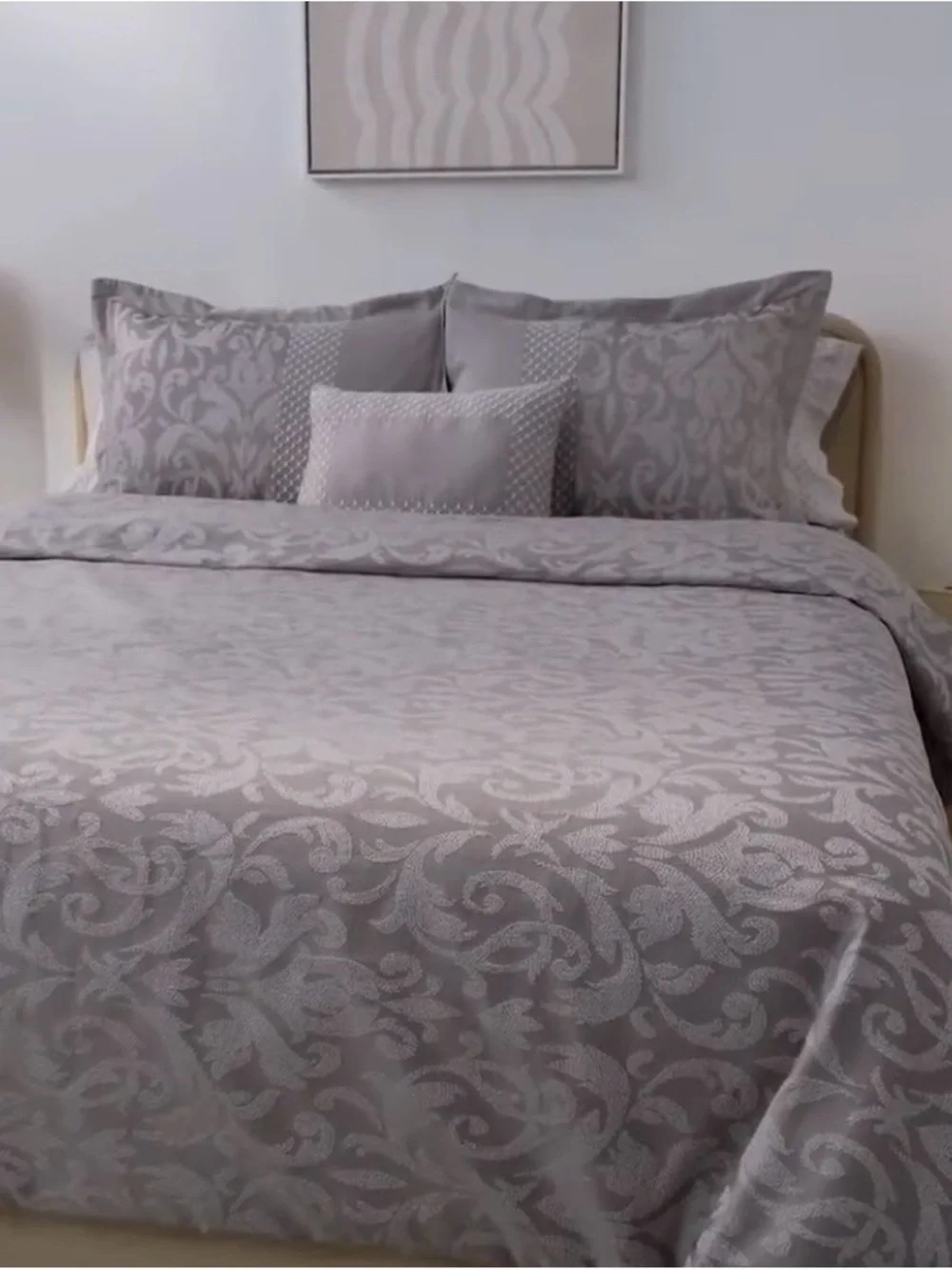 5-Pc Cal King Bedding Set Smoky Gray Jacquard Wynne Comforter Sham Skirt Pillow